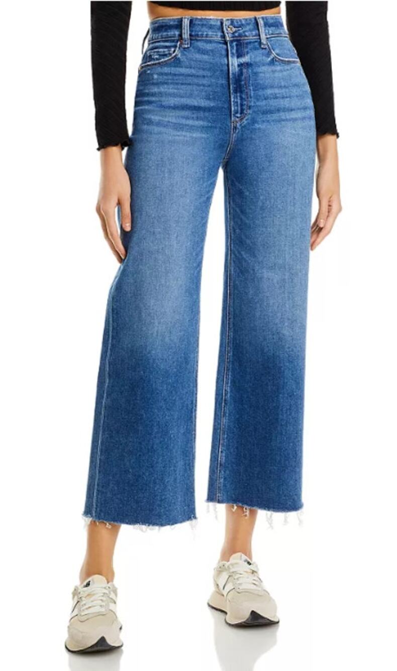 NWT PAIGE Anessa High Rise Wide Leg Jeans 31 Viva Blue Utility Raw Hem